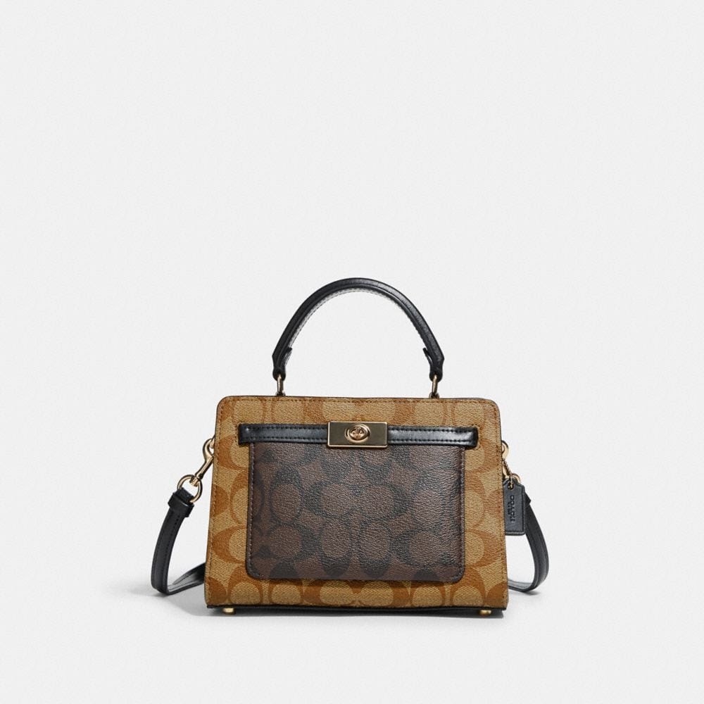 Coach Mini Lane Top Handle In Blocked Signature Canvas